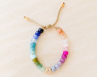 No.19 | Rainbow Gemstone Crow Bead Bracelet | Pony Beads | Trendy Bracelet | Designer Inspired | Forte Bead Inspired | Big Bead | Arm Candy