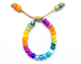No.86 | Bright rainbow Gemstone Crow Bead Bracelet | Pony Beads | Customizable Designs | Arm Candy | Gifts for Her | Forte Beads