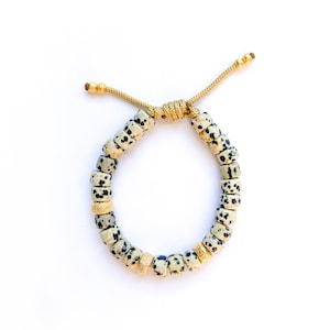 No.83 | Gemstone Beaded Bracelet | Pony Crow Beads | Customizable Designs | Arm Candy | Bucci | Designer | Tie On Bracelet | Dalmatian Gem