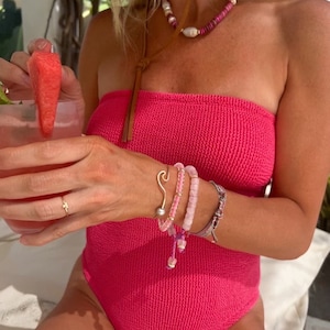Neon Rose Quartz Bracelet Gemstone Beaded Bracelet Custom Designs Trendy Gemstone Bracelet HH PERLA x Marea image 2