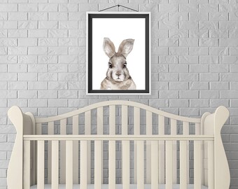 Beautiful Watercolor Rabbit Portrait, Nursery Decor, Animal Print Kids Room, Rabbit Wall Art, Nursery Wall Art, Kids Prints