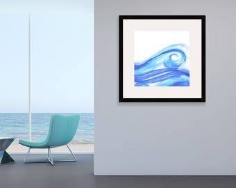 Waves Wall Art, Sea Digitial Download Illustration, Sea Watercolor Print, Watercolor Waves Wall Art, Ocean Home Decor, Ocean Waves Print