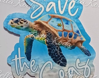 Save the Seas, Ocean sticker, Sea turtle sticker, Cute Turtle, Beach turtle sticker, Tropical sticker, Trippy sticker, Earth Day sticker