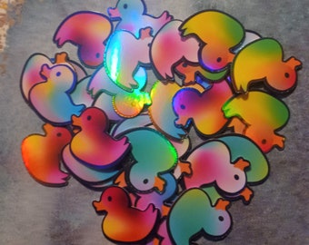 Rainbow Holographic Duck Stickers: Waterproof Mini Stickers, 40pc Set