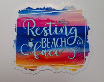 Resting Beach Face Sticker Set: Beach Quote Decals, Water Bottle Stickers