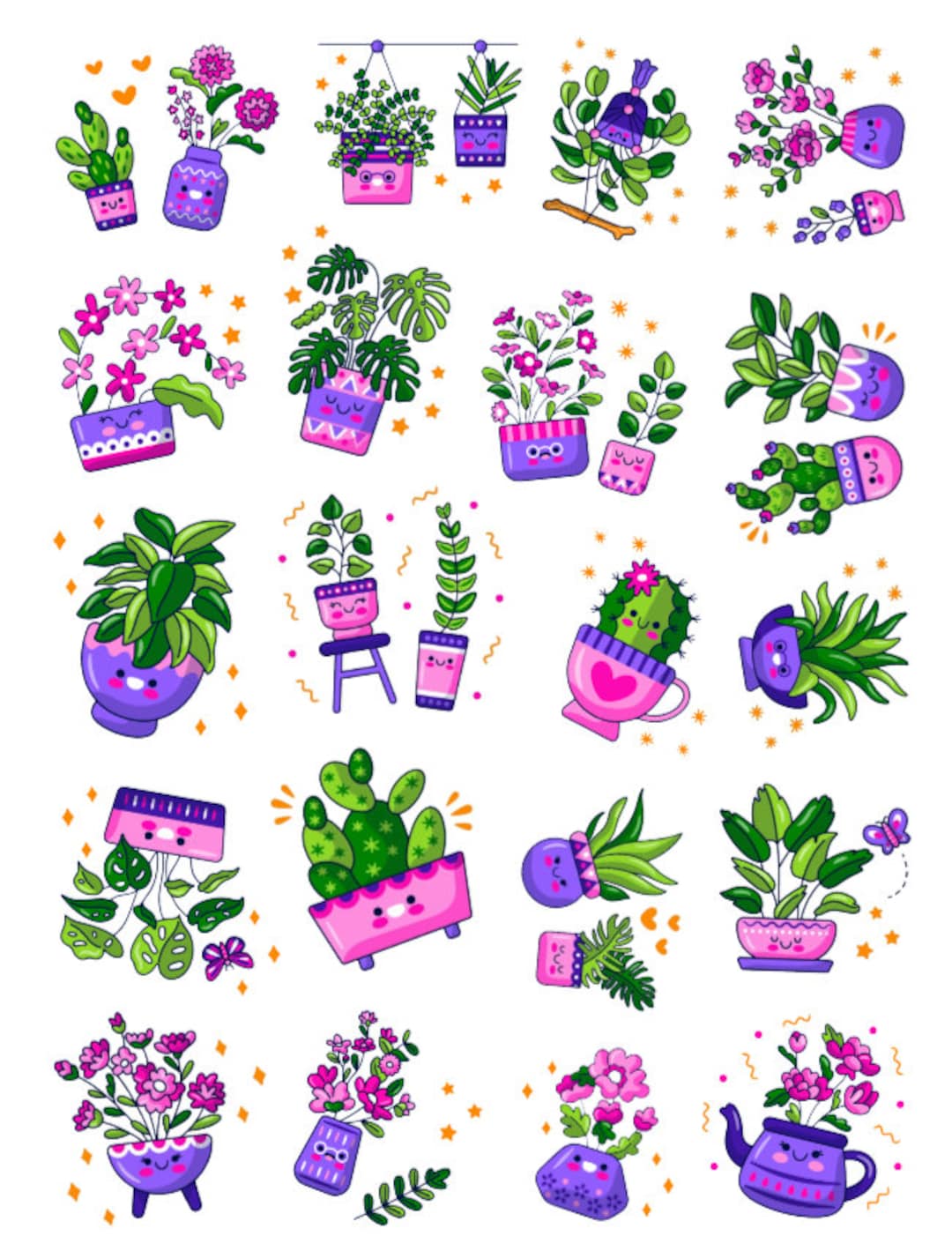 Kawaii Plant Stickers, Cute Stickers, Plant Stickers - Etsy