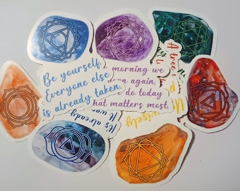 Chakra Name Stickers: Healing Stones, Yoga, Meditation - 7pc Vinyl Set