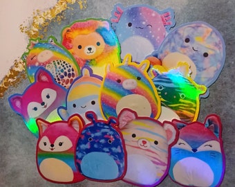Squishmallow 12pc sticker set, Holographic Waterproof stickers, Squishmallow gift, Kids stocking stuffers
