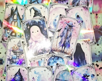 Pastel Holographic Tarot Card Sticker: Witchy Halloween Decor
