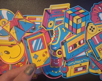 Retro 90s Nostalgia Stickers: Waterproof Throwback Decals, 20pc