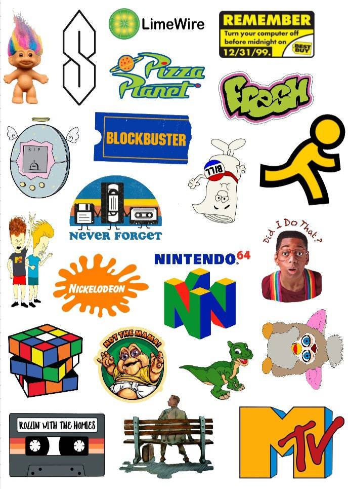 90s Aesthetic Sticker Set 90s Party 90s Stickers