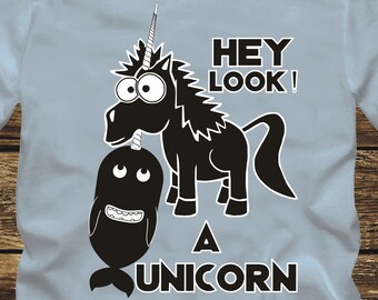 NARWHAL Hey Look A Unicorn - T-Shirt in 16 color options - adult mens/unisex shirts - absurd planet