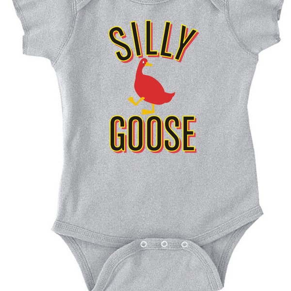 SILLY GOOSE - fun T-Shirt or Bodysuit- funny clothing for infant toddler youth children - in White Grey Pink or Blue                  -0068