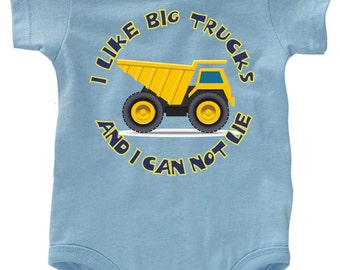 I Like Big Trucks And I Can Not Lie -Dump Truck Fun T-Shirt Bodysuit Infant Toddler Youth romper creeper tshirt funny boy baby children-0013