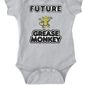 FUTURE GREASE MONKEY - fun T-Shirt or Bodysuit -funny garage mechanic clothing infant toddler youth children-in White Grey Pink or Blue -209