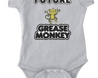 FUTURE GREASE MONKEY - fun T-Shirt or Bodysuit -funny garage mechanic clothing infant toddler youth children-in White Grey Pink or Blue -209