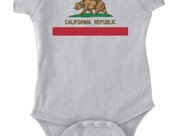 CALIFORNIA REPUBLIC FLAG - fun state T-Shirt or Bodysuit -funny clothing infant toddler youth children-in White Grey Pink or Blue -118