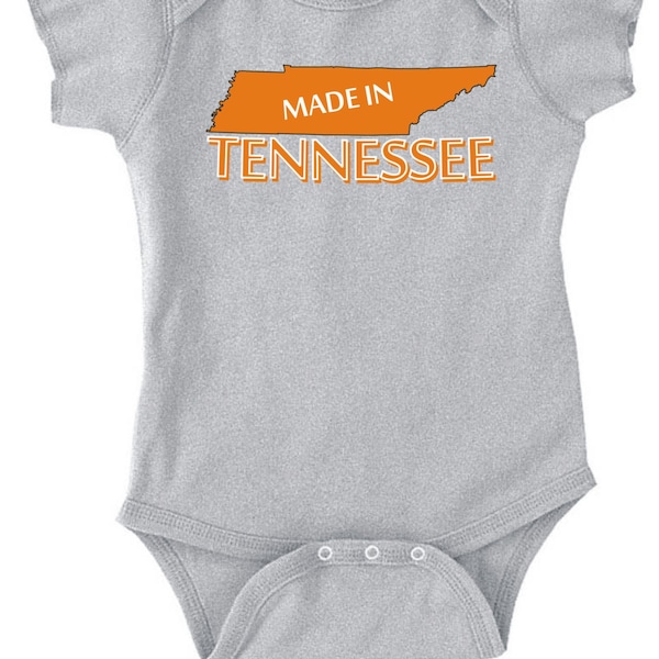 MADE IN TENNESSEE -fun state map T-Shirt or Bodysuit - university clothing infant toddler youth children-in White Grey Pink or Blue -182