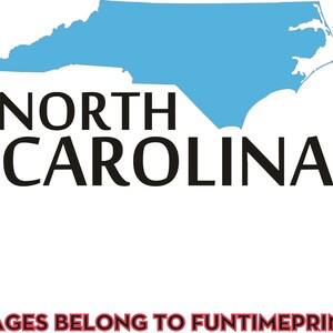 May include: A blue outline of the state of North Carolina with the text "NORTH CAROLINA" in black below the outline.