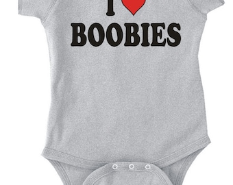 I HEART BOOBIES - love fun T-Shirt or Bodysuit- funny clothing for infant toddler youth children - in White Grey Pink or Blue          -0070