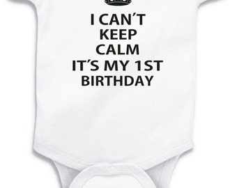 I Cant Keep Calm Its MY 1E Birthday - leuk T-shirt of romper - grappige kleding baby peuter jeugd kinderen - in wit grijs roze of blauw-210