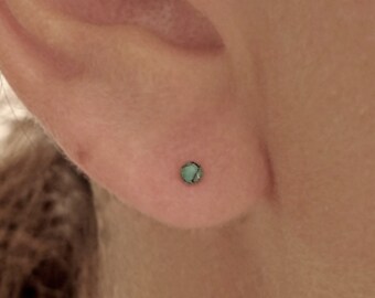 Free Shipping Sterling Silver Round 8mm Dangle Earrings set with Reconstructed Turquoise Gemstone Classic Dainty Design