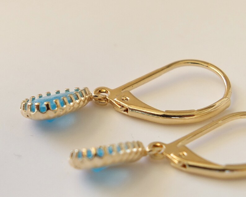 Classic Elegant Design Free Shipping Gold Plated Iced Blue CZ Tear Drop Dangle Hook Earrings