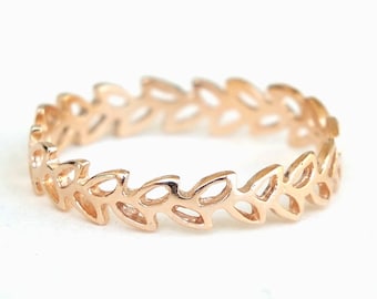 Gold Ring, Leaf Ring, Floral Ring, Connected Leaves Ring, Band Ring, Gold Plated Ring