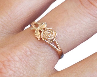 Gold Ring, Flower Ring, Rose Ring, Branch Ring, Blossom Ring, Floral Ring, Band Ring