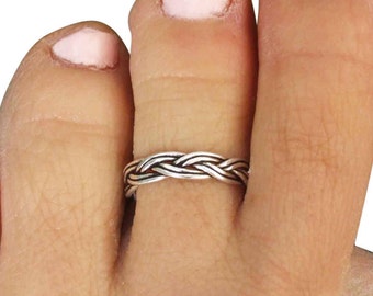 Sterling Silver Toe Ring, Silver Midi Ring, Mid Finger Ring, Silver Knuckle Ring, Silver Adjustable Ring, Silver Rope Ring, Silver Band Ring