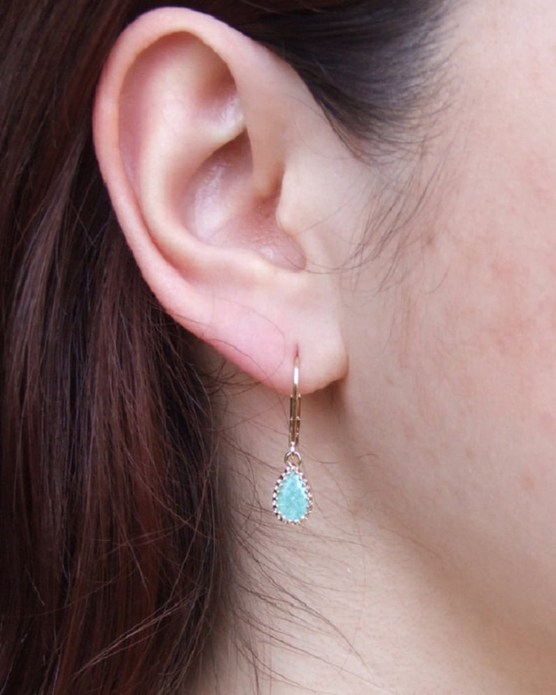 Classic Elegant Design Free Shipping Gold Plated Iced Blue CZ Tear Drop Dangle Hook Earrings
