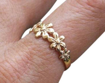 Gold Flower Ring, Gold Ring, Gold Floral Ring, Flower Ring, Floral Ring, Blossom Ring, Band Ring, Dainty Ring