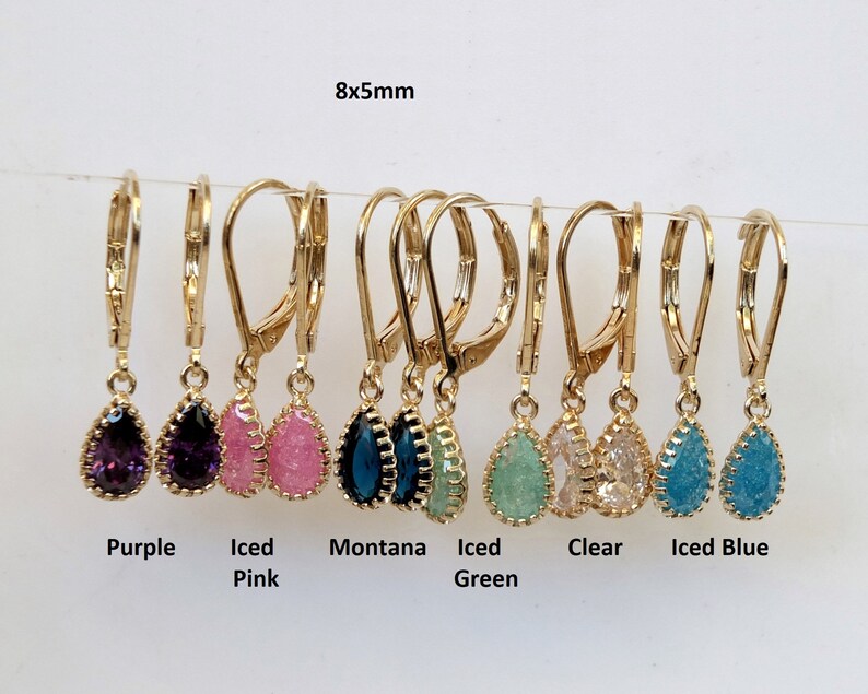 Classic Elegant Design Free Shipping Gold Plated Iced Blue CZ Tear Drop Dangle Hook Earrings
