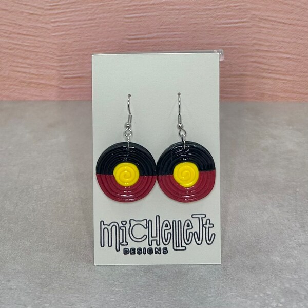 Aboriginal flag inspired polymer clay earrings