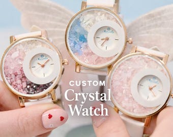 Orologio da polso personalizzato con cristallo naturale, orologio personalizzato con pietra portafortuna, idee regalo per la festa della mamma, regalo unico per lei