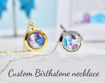 Custom Family Birthstone Necklace,Dainty Gemstone necklace, Mom Necklace with raw Crystal Birthstone,Grandma Gift for Mom, Mothers Day Gift
