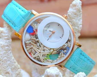 Seashell Starfish Watch,Nautical Ocean Jewelry, Beach Lover Gifts, Unique Mermaid wirstwatches, Birthday gift for her, Mothers day gift