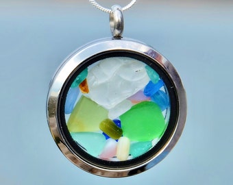 Ocean Necklace Sea glass jewelry Mother's Day Gift for Mom Birthday Gift for Daughter Seaglass locket,Beach glass Gift ideas for her