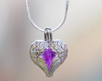 Birthstone Angel Wing Necklace,Miscarriage Memorial Angel Wing, Baby Loss necklace,Heavenly Guardian Angel,Remembrance gift for her,Mom gift