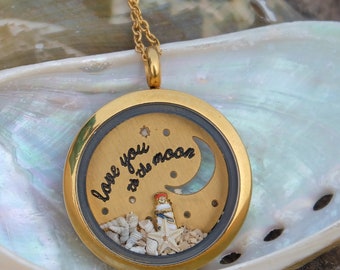 Ocean Terrarium Necklace,Mother's Day Gift for Mom, Birthday Gift for Daughter,Love You to Moon Back Locket, Lighthouse jewelry for sister
