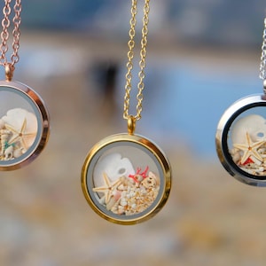 Seashell Locket Necklace | Real Sand, Coral & Starfish Terrarium