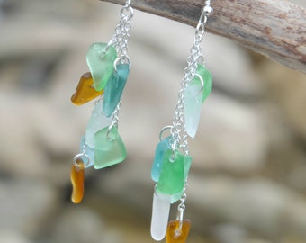 Handmade green sea glass and sterling silver earrings recycled jewellery eco gift gift for her boho surf style beach jewellery