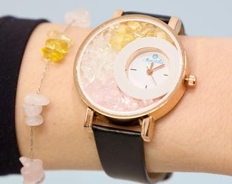 Raw Crystal Gemston Watch Empath Support Jewelry Spiritual Gift For Her Rose Quartz natural stones