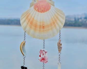 Coastal Charm Suncatcher - Beach Windchime Seashell Mobile Coastal Wedding Suncatcher Home Decor Housewarming Gift Birthday gift for her