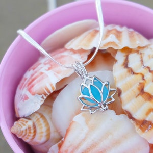 Sterling Silver Lotus Sea Glass Necklace, Spiritual Jewelry