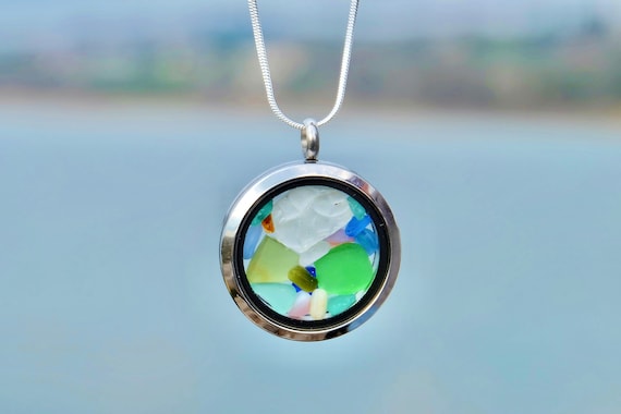 Ocean Necklace Sea glass jewelry Mother's Day Gift for Mom Birthday Gift for Daughter Seaglass locket,Beach glass Gift ideas for her