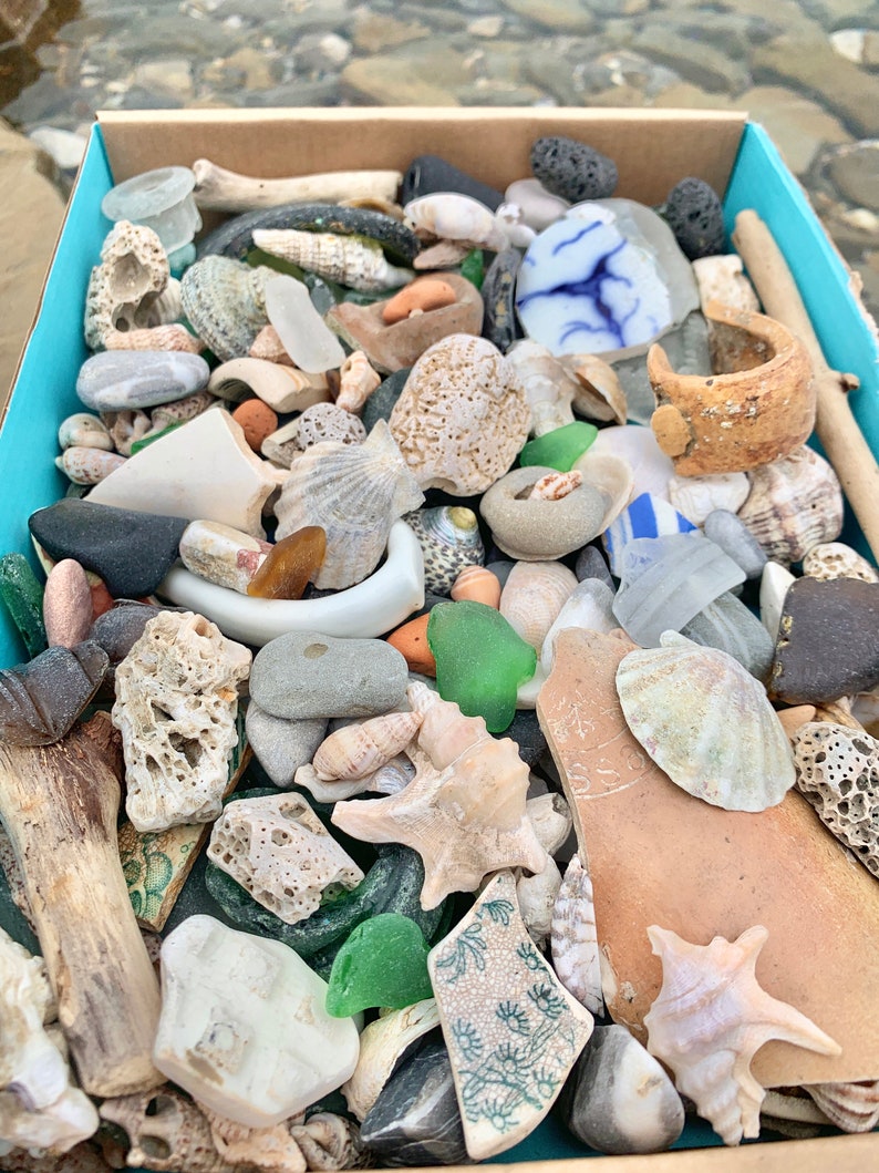 Large Mermaid treasure box Genuine Sea Glass bulk Large Sea glass Sea Pottery Beach Decor Beach stones Shell bulk Seaglass mix Ocean image 2