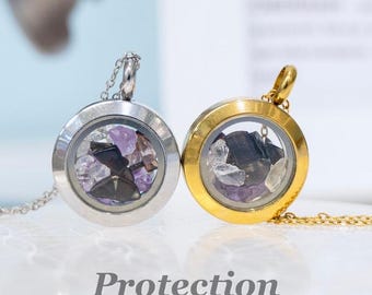 Triple Protection Crystal Locket Necklace, Black Obsidain protection,empath protection necklace,protection jewellery,healing crystal jewelry