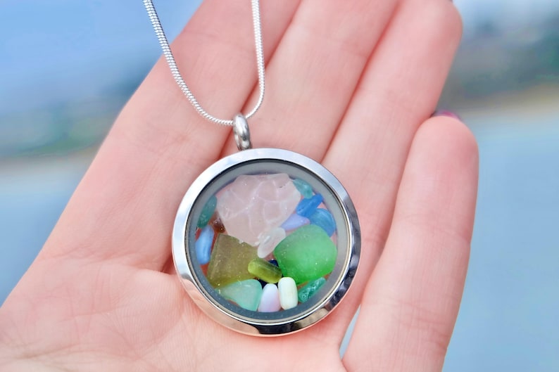 Ocean Necklace Sea glass jewelry Mother's Day Gift for Mom Birthday Gift for Daughter Seaglass locket,Beach glass Gift ideas for her image 7