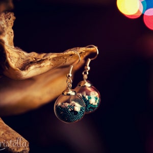 Handmade Seashell Terrarium Earrings, Real Beach Sand Glass Orb Dangle Earrings, Unique Miniature Ocean Jewelry, Christmas Gift for Her